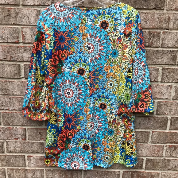Mandala/Stained Glass Print V Neck Tunic/Mini Dress Multicolor Boho | M / L - Picture 6 of 10